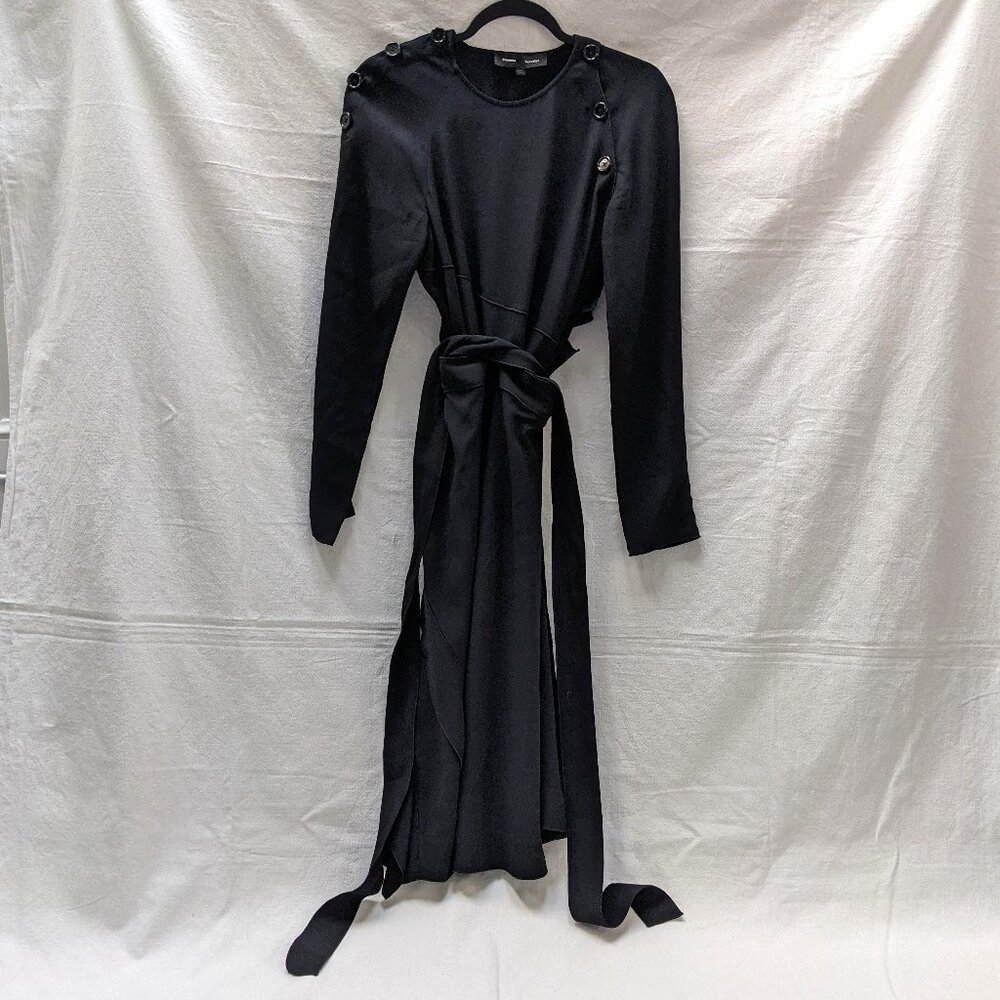 Proenza Schouler Black Midi Long Sleeve Belted Ruffle Wrap Dress Size 6